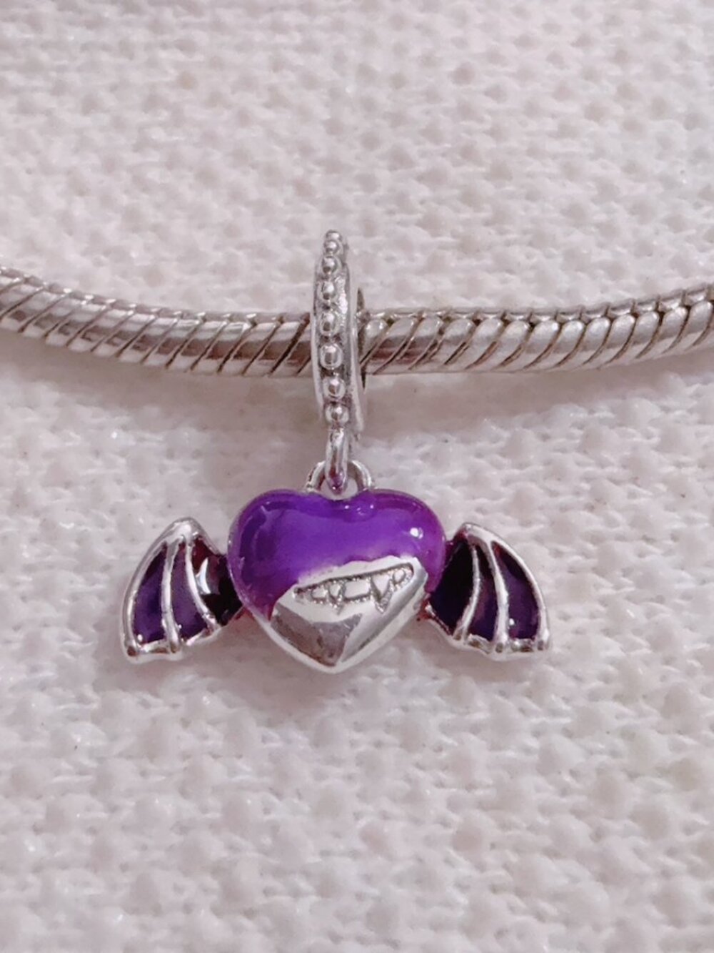 Halloween Bat Purple Heart Charm Vampire Wing Heart Charm For Pandora Bracelet